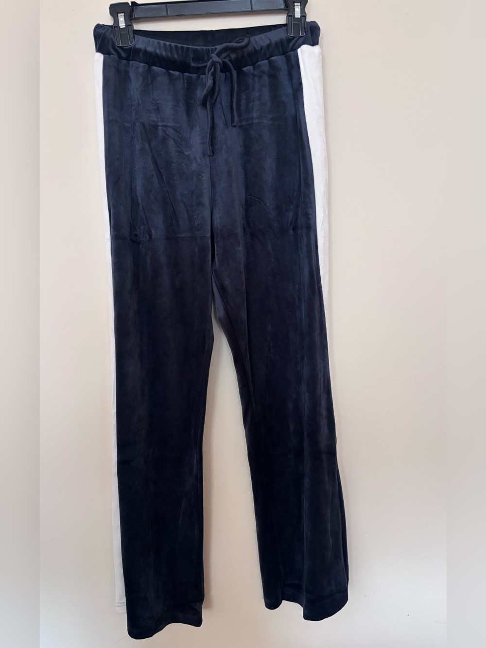 POL Navy Velour Track Pants White Side Stripe Wide Leg Size S